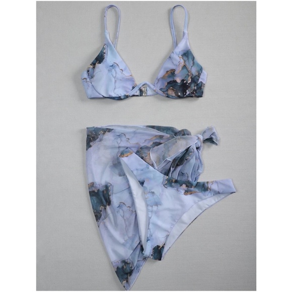Boho Marble Print Cheeky Bottom Bikini Cover up Set - Picture 4 of 4